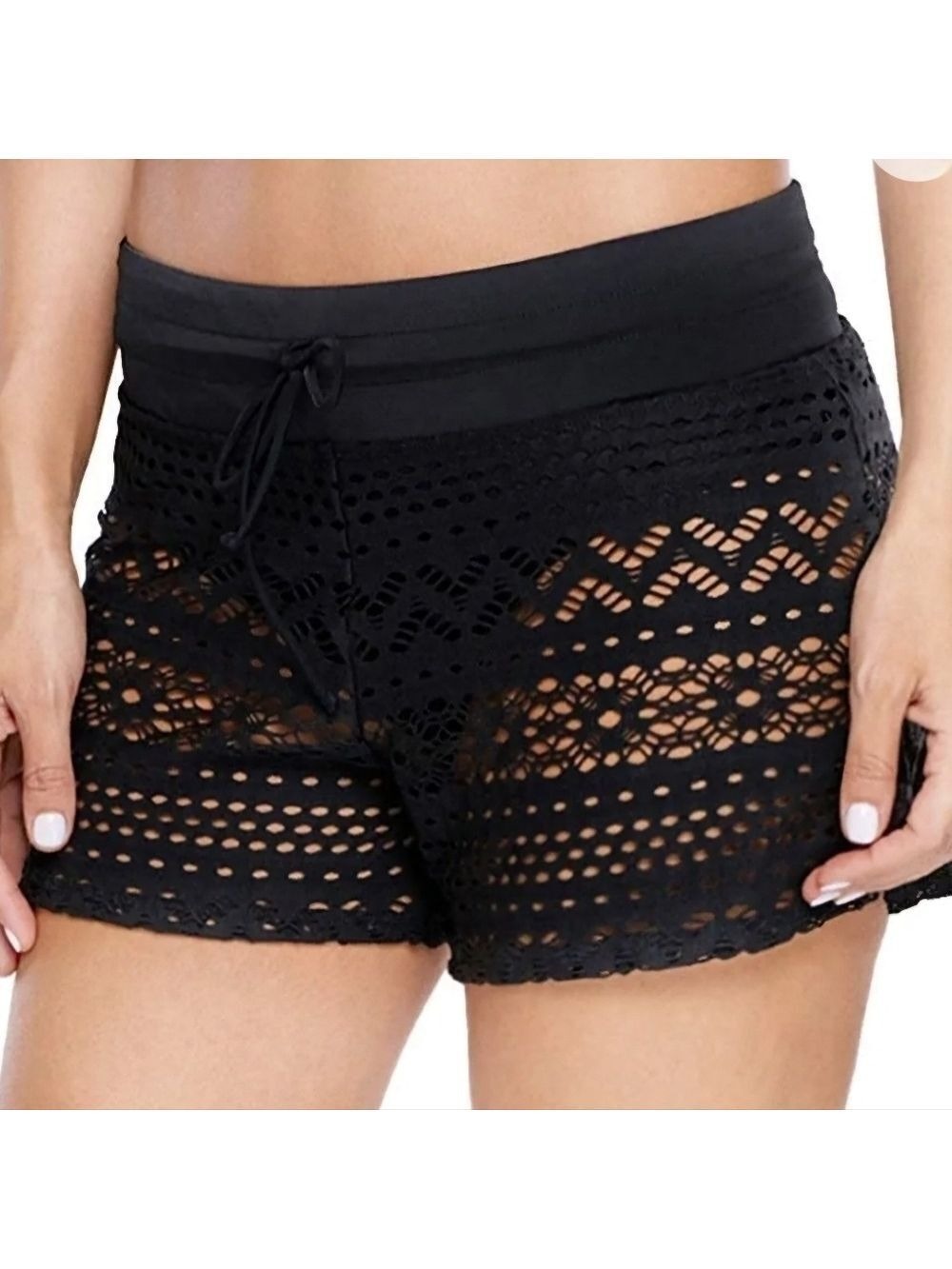 Black Lace Shorts Attached Swim Bottom Size Small - New Without Tags